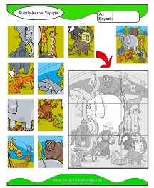 Puzzle Kes Yapıştır Çalışma Sayfaları